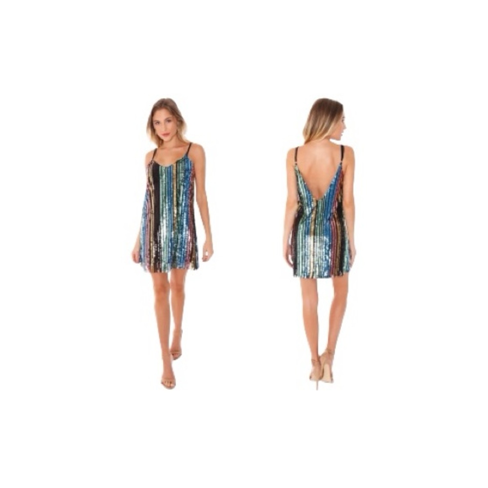 Show Me Your Miumiu  Vivian Sequin Adjustable Straps Striped Slip Mini Dress S